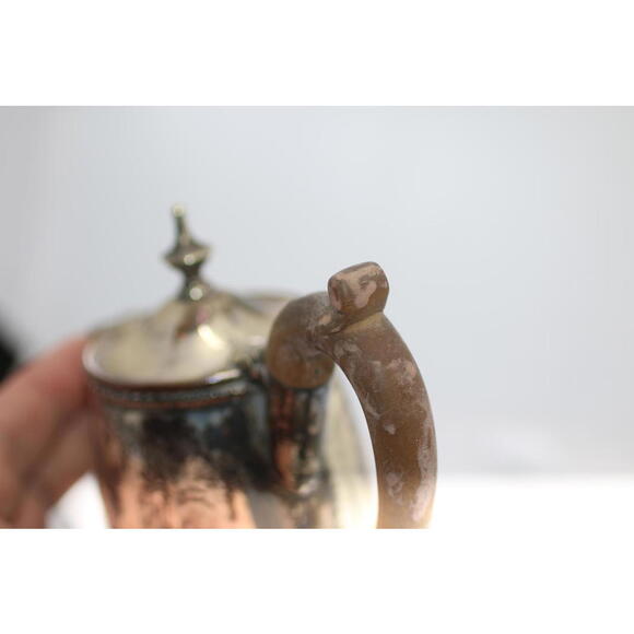 Antique Silver Plate Coffee Pot Wood Handle Hinged Lid - Picture 15 of 16
